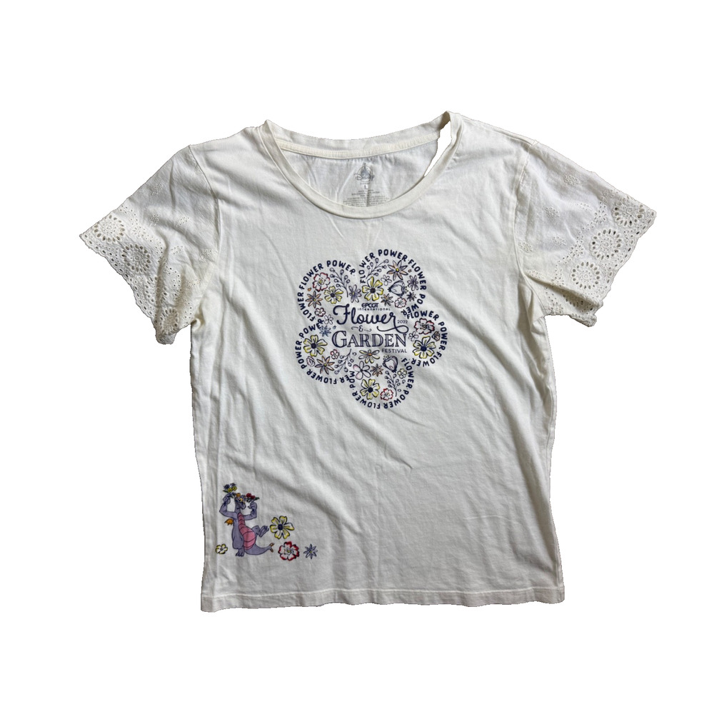 Disney Parks EPCOT 2022 Flower & Garden Festival Size L Figment Eyelet T-shirt